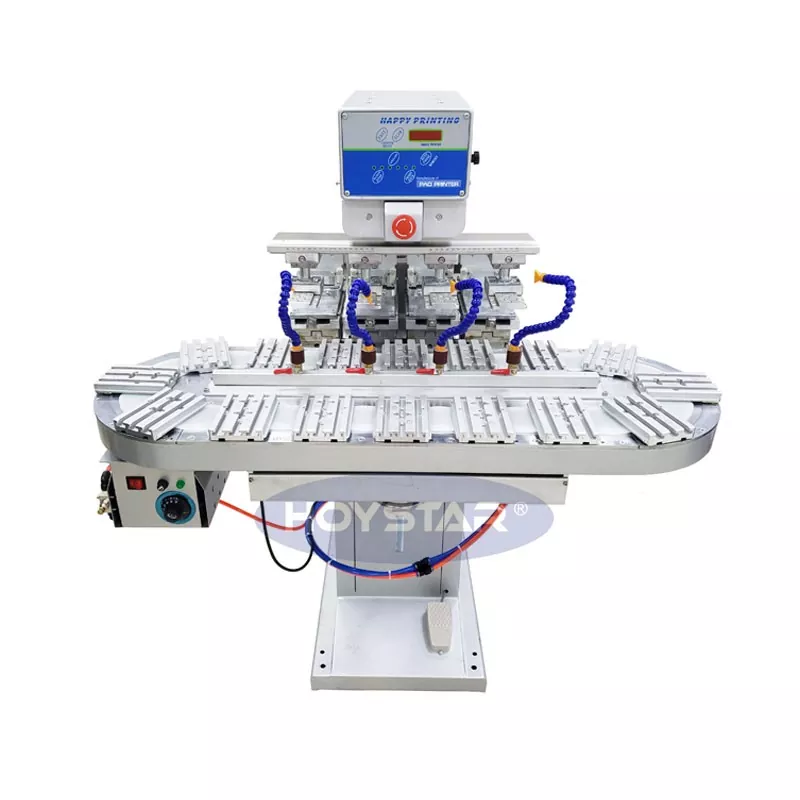 Großer Vierfarben-Tampondrucker mit Förderband